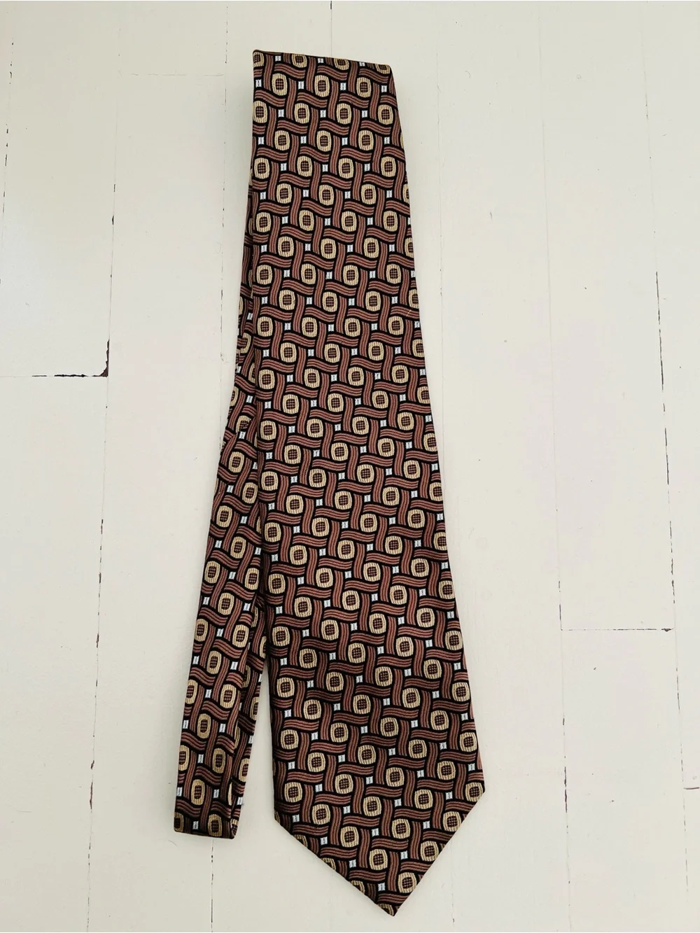 Bellini Brown and Tan Geometric Silk Tie